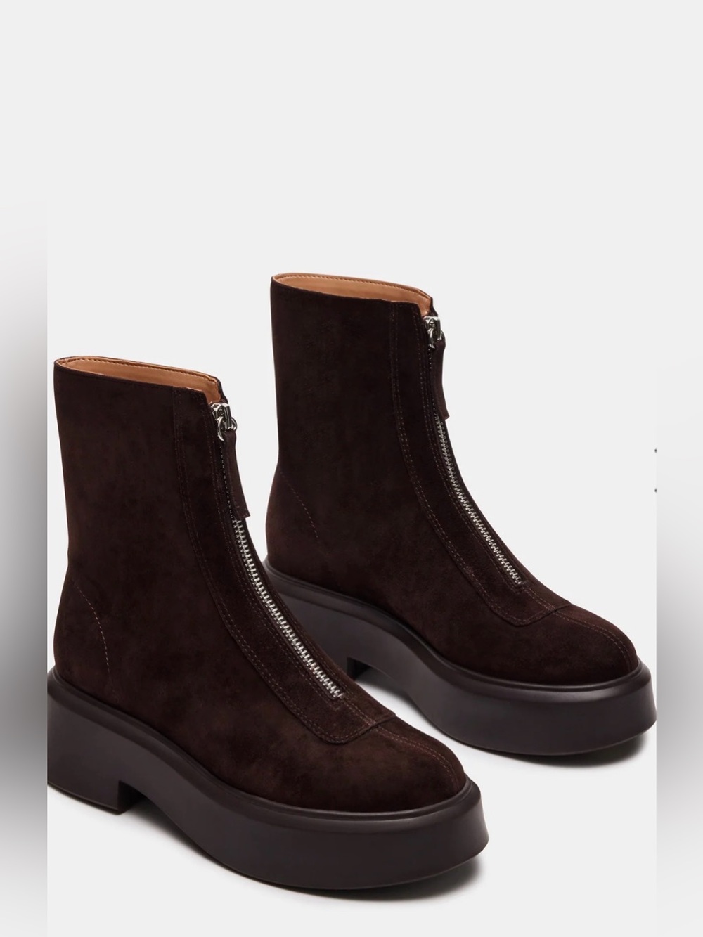 Steve Madden Jones Chocolate Brown Suede Chunky Lug Sole Zip-Front Ankle Boots